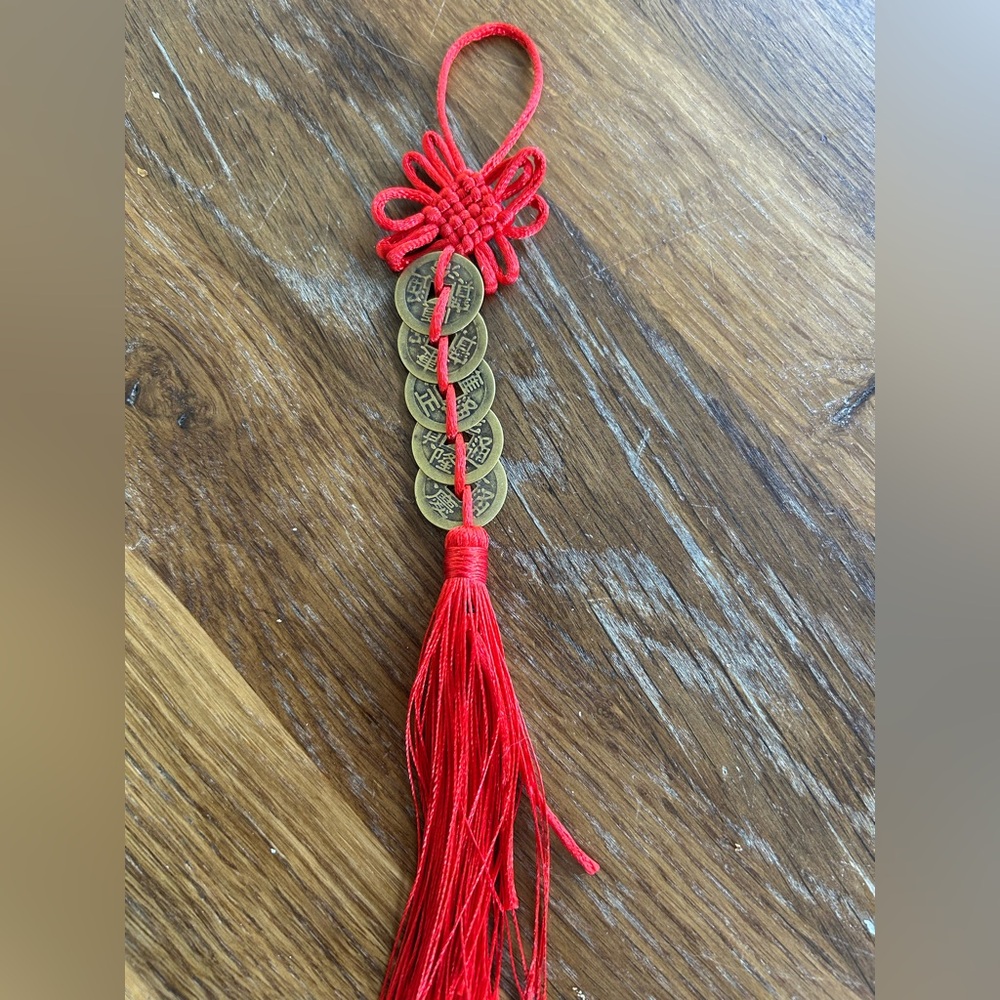Lucky Red Feng Shui Chinese Knot with 5 Coins